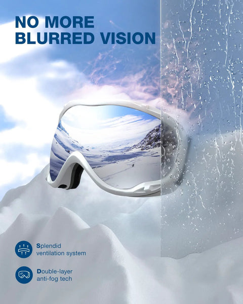 Lagopus Ski Snowboard Goggles UV Protection Anti Fog for Men Women Youth with snowy mountain reflection in lens