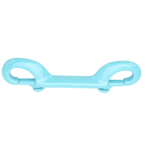 Double-ended snap hook in lake blue with two curved ends for outdoor use