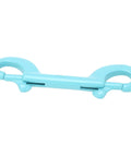 Blue plastic double-ended snap hook with spring-loaded gates for keychains.