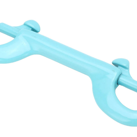 Double-ended snap hook, lake-blue, spring-loaded closure, close-up view