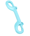 Side view of lake-blue double-ended snap hook with spring-loaded gates