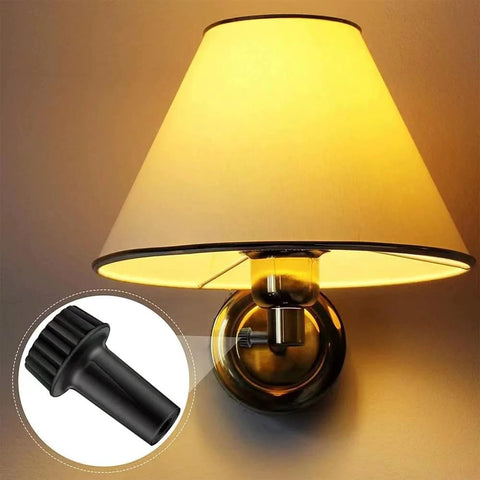 Illuminated table lamp with inset showing black socket knob, 20mm Standard Size Lamp Turn On Off Switch Knobs Replacement Pack Of 8 For Floor And Table Lamps, Black Socket Knob Replacing Broken Or Missing Switches, Easy To Install Durable Lamp Switch Replacements, demonstrating installation use.