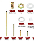 Lamp Pipe Kit With Lock Nuts And Washers For Chandelier Ceiling Light DIY One Eighth IP Thread Zinc Plated Steel showing pipes, nuts, washers