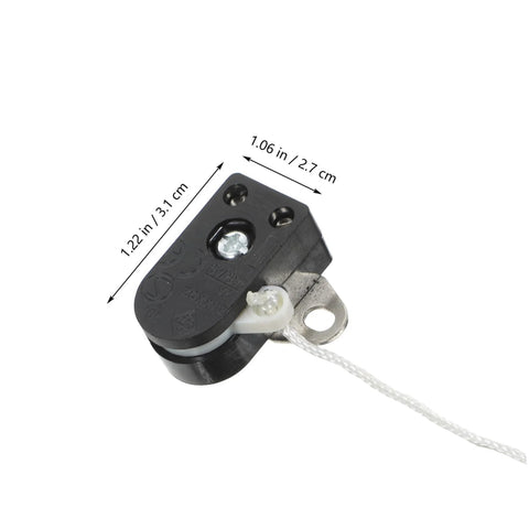 Two Pack Lamp Pull Cord Switch Replacement Rope shown with dimensions for wall lamps and ceiling lights, CE certified.
