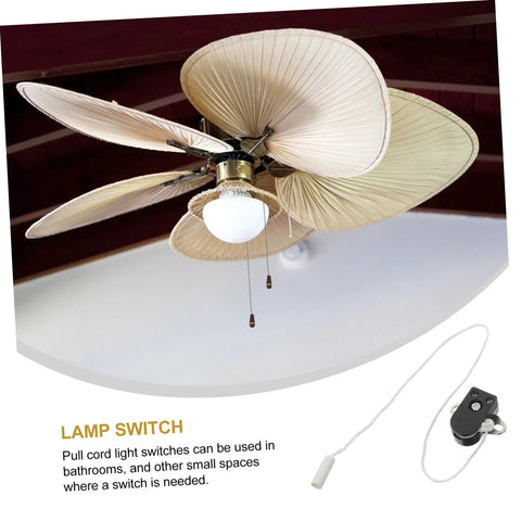 Ceiling fan with Two Pack Lamp Pull Cord Switch Replacement Rope for Wall Lamps and Ceiling Lights, convenient control shown.