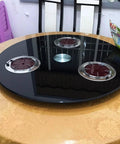 Heavy Duty Black Glass Lazy Susan Turntable on dining table