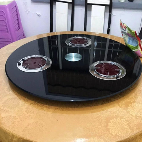 Heavy Duty Black Glass Lazy Susan Turntable on dining table
