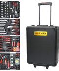 Large Capacity Repair Toolkit Set With Rolling Case For Emergency Car Repairs, Water, Electrical, And Woodworking Fixes, Black