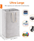 Two Pack Large Collapsible Laundry Hampers 80L Each Freestanding Waterproof Interior Foldable Laundry Baskets With Easy Carry Handles