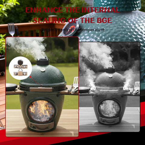 Latch Assembly for Large Green Egg Zinc Alloy Hinge Band Replacement installed on grill with smoke