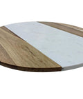 Large Marble And Acacia Wood Lazy Susan Turntable Rotating Serving Tray For Dining Table Centerpiece Heavy Duty 360 Spin Platter
