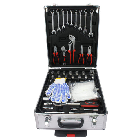 Beefed-Up All In One Large Capacity Repair Toolkit For Home Auto Garden And Handyman, inside view with tools organized in case