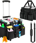 Pro Grade Large Rolling Cleaning Caddy Bag With Detachable Trolley And Shoulder Strap, black organizer with supplies