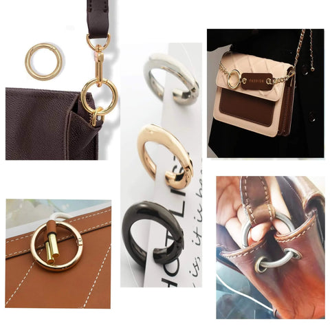 6 Pcs 3 Inch Large Round Carabiners Clips, Metal Trigger Spring Snap Hooks With O Rings shown with bags and purses
