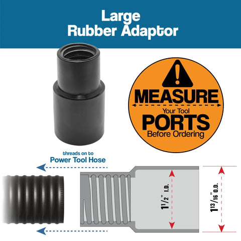 Large rubber adaptor for 10 Foot Dust Collection Hose Kit showing size and compatibility details.