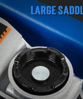 Close-up of the large saddle on the Low Profile 2.5 Ton Hydraulic Floor Car Jack For Cars And SUVs With Lifting Range From 3.35 Inches To 14.57 Inches Built In Heavy Duty Steel For Home Garage Shop Use Blue By Tonda.