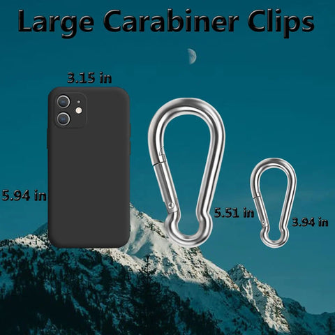 Heavy Duty 304 Stainless Steel Spring Snap Hooks Set Of Six Four Inch Large Clips shown with phone size comparison against mountain view.
