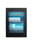 Front view of Large-Capacity Tableware Disinfection Cabinet with two-layer storage and electronic display, loaded with dishes and utensils.