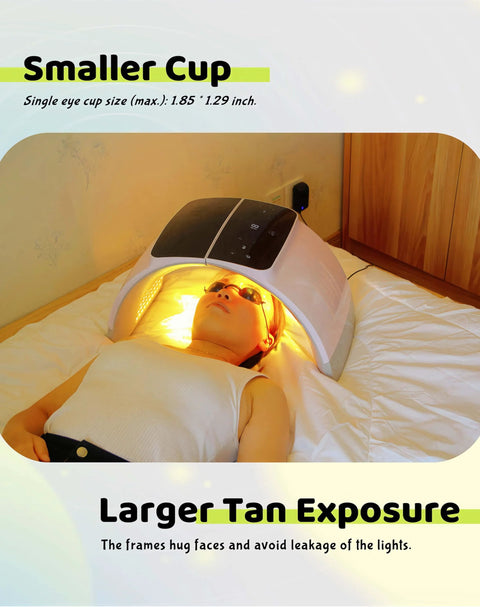 Person using a tanning device while wearing Transparent Safety Goggles For Eye Protection With Storage Box 1 Pack