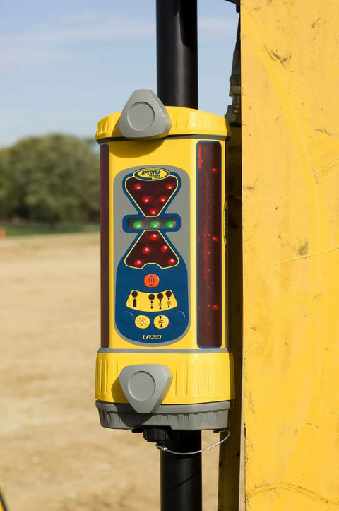 LR30W Laser Display Receiver With 360 Degree Reception, Plumb Indicator, Rugged Waterproof Construction attached to machinery