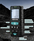 Accurately measure distances, areas, and volumes with a compact laser distance meter featuring dual bubble levels, backlit LCD.
