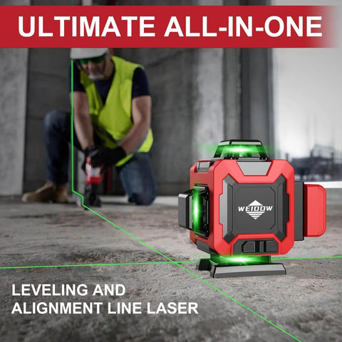 Laser Level 360 Self Leveling with Tripod, WEIDDW 4D Lazer Level in use on a construction floor for alignment