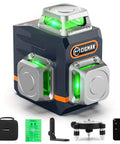 Laser Level Self Leveling 3x360 Degree Green Cross Line with accessories, rechargeable battery, remote, magnetic stand.