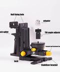 Laser Level Accessory Kit With 360 Degree Magnetic Rotating Base Tilt And Adjustable Positioning Upgraded Stability Bracket Five Eighth Inch Threaded Interface And Flexible Clamp For Precision Alignment In Construction FenorGan with labeled components including adapter and tilt angle adjustment.