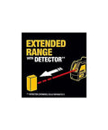 Compact Self Leveling Red Cross Line Laser Delivers Fast, Precise Layout For Walls, Cabinets, Tile, And Fixtures With A 165 Ft Range Using A Detector, IP54 Protection, And 1/8 In Accuracy At 30 Ft For Reliable Performance On Busy Construction Sites image showing extended range with detector diagram.