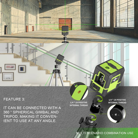 Laser Level With Tripod Self Leveling Green Cross Line For Picture Hanging Tile And Home Renovation Magnetic Mounting