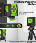 Laser Level, 100Ft Self Leveling Green Cross Line Laser for Picture Hanging with 360° Magnetic Base on tripod setup