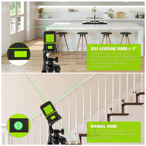Laser Level With Tripod 100 Feet Green Cross Line Self Leveling 360 Degree Rotating Beam Vertical And Horizontal Projection