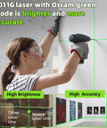 Person using Laser Level, 100Ft Self Leveling Green Cross Line Laser for Picture Hanging, DIY indoor project with 360° magnetic base