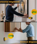 Compact 2-in-1 Line Laser Level With Magnetic Stud Finder used for horizontal and vertical alignment on walls