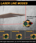 Three In One Digital Laser Level With Magnetic Wall Mount Base And Digital Angle Gauge For Woodworking And Home Improvement Cross Line Laser with wall mount and multiple line modes displayed.