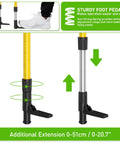 Close-up of 12 Foot Telescoping Laser Level Pole with Tripod, showing adjustable height with foot pedals and spring adjustment.