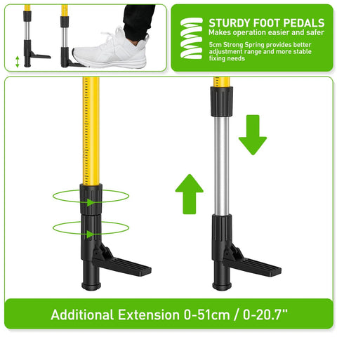 Close-up of 12 Foot Telescoping Laser Level Pole with Tripod, showing adjustable height with foot pedals and spring adjustment.
