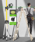 12 Foot Telescoping Laser Level Pole with Tripod for Rotary and Line Lasers installed next to ladder on construction site