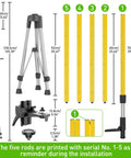 12 Foot Telescoping Laser Level Pole With Tripod For Rotary And Line Lasers Adjustable Height Mount Includes rods and adapter