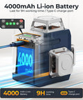 Laser Level Self Leveling 3x360 Degree Green Cross Line with rechargeable 4000mAh battery and Type-C port