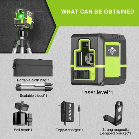 Laser Level With Tripod Self Leveling Green Cross Line For Picture Hanging Tile And Home Renovation Magnetic Mounting Bracket