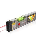 Versatile 2-in-1 laser level blends a 12 inch spirit level with a bright red laser, magnetic base, and long reach shown.