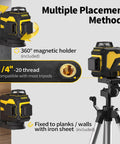 Achieve precise room layouts with a 3x360° green laser level, featuring 12 laser lines on tripod and wall mount options