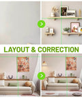 Laser Level, 100Ft Self Leveling Green Cross Line Laser for Picture Hanging, showing before and after wall decoration results.