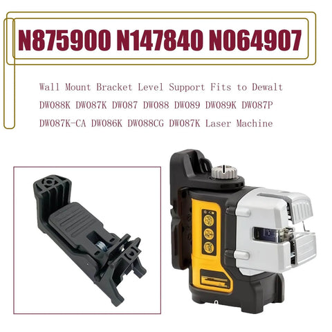 Sturdy wall mount bracket delivers steady level support for laser alignment, compatible with laser models shown next to it.