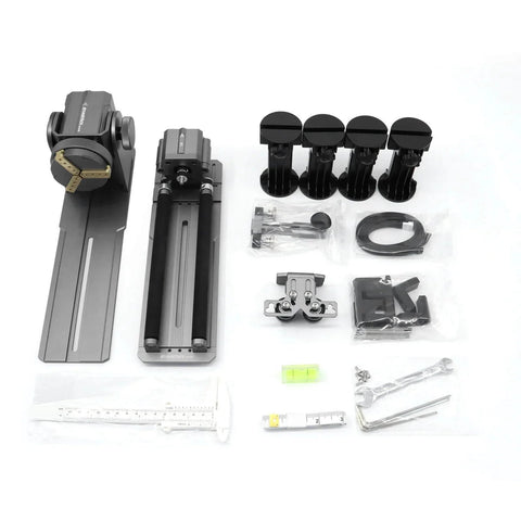 4 In 1 Laser Rotary Chuck Roller With Risers 180 Degree Adjustable Engraving tool components on display