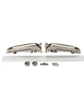 Heavy Duty Lateral Opening Door Hinge Set for cabinets and gates with metal hinges and installation accessories displayed on a white background
