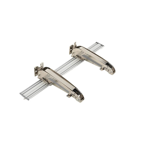 Heavy Duty Lateral Opening Door Hinge Set for cabinets and gates delivers smooth operation, shown with two metal hinges on track.