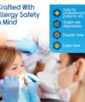 Dentist wearing Nitrile Exam Gloves Blue Large Latex Free Disposable For Medical EMT Use examines child