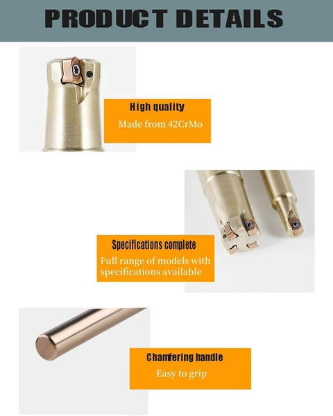 Product details of Indexable 3/8 Inch Shank Metal Lathe End Mill Tool Holder EXN02R With tool close-ups and material info.